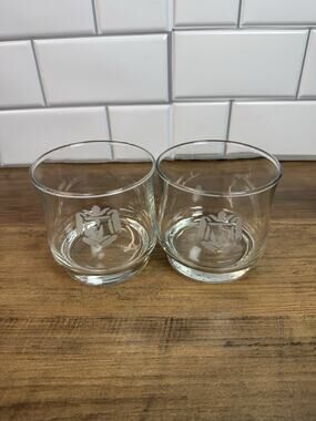 Vintage Monogram M Etched Crown Whiskey Glasses Set of 2 Large Rocks Tumblers